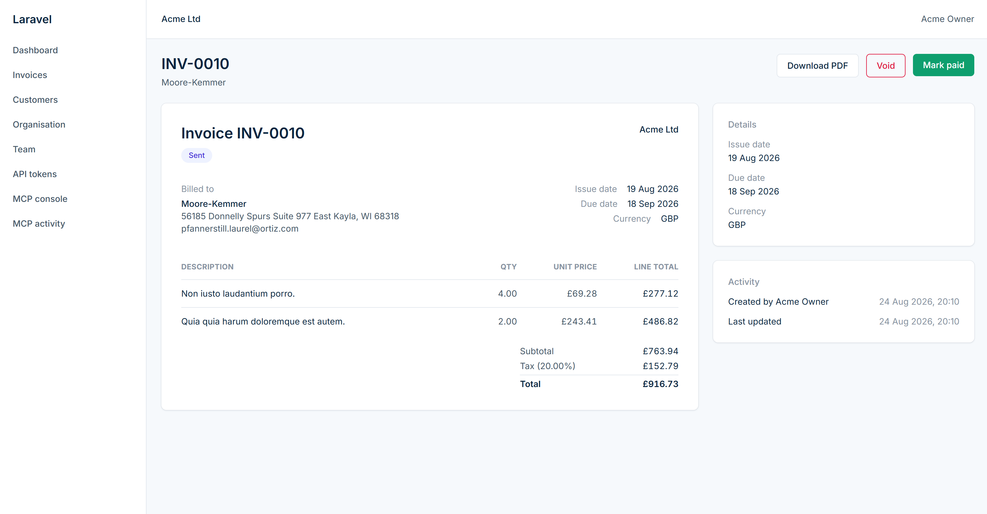 Invoice editor screenshot